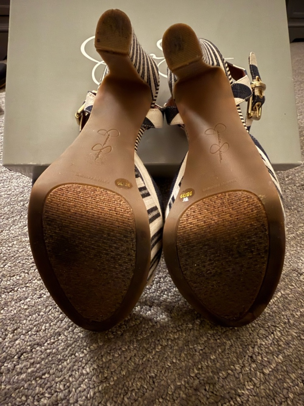 Jessica Simpson Navy and White Striped Platform Heels - Picture 8 of 11